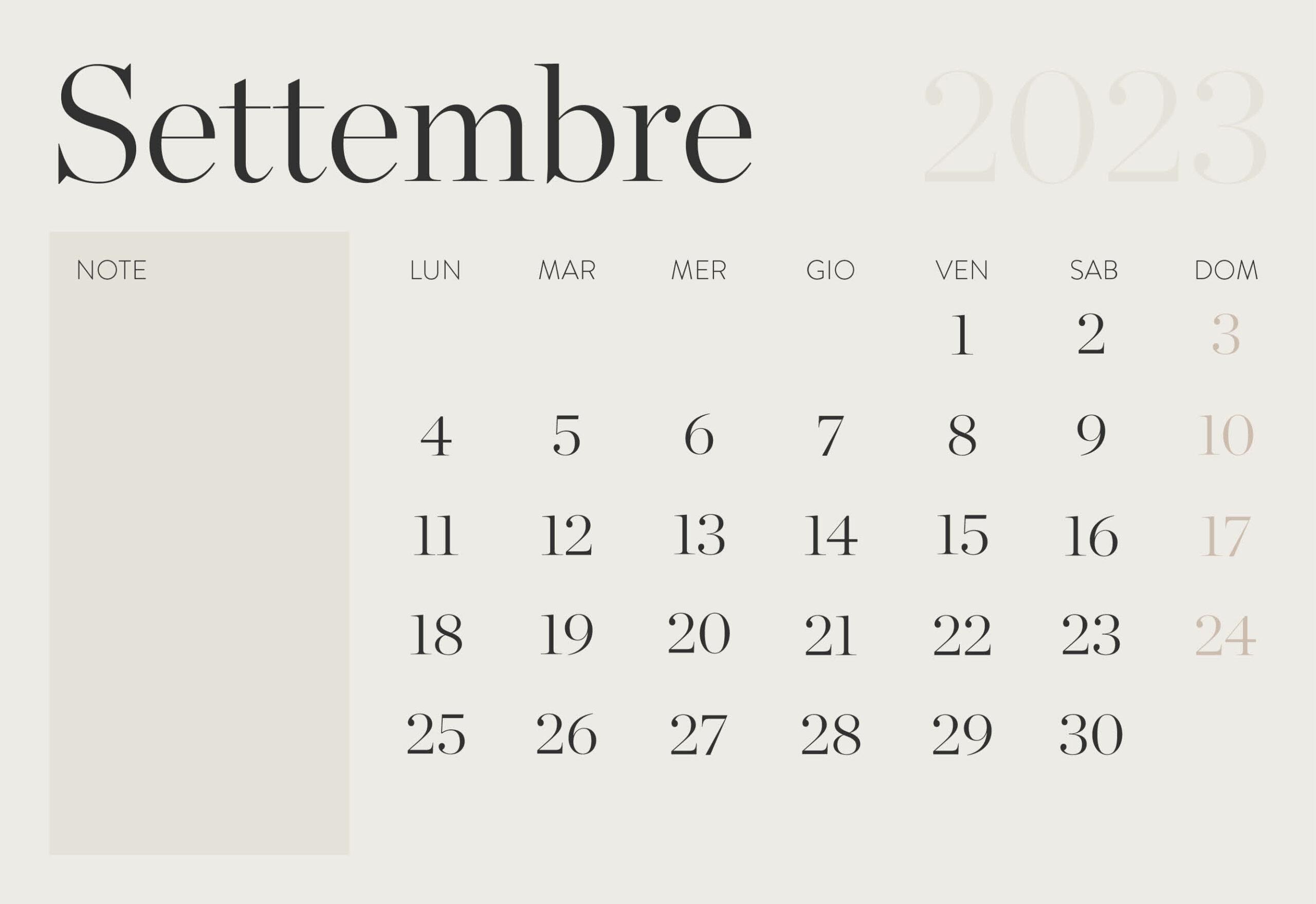 calendario settembre 2023