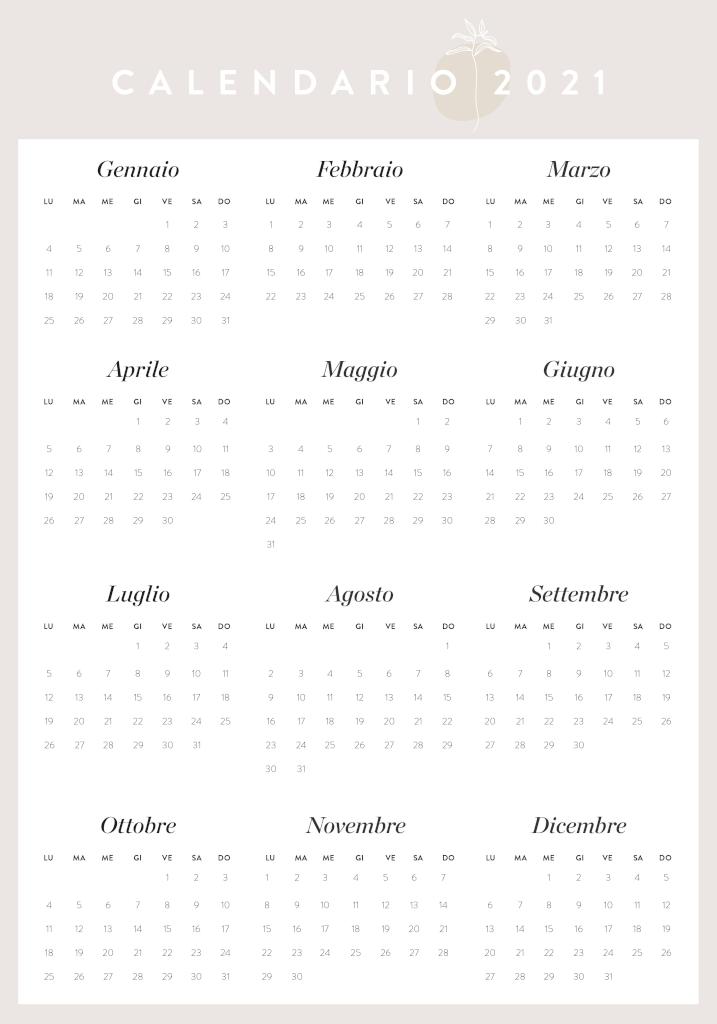 Calendario annuale da stampare 2021