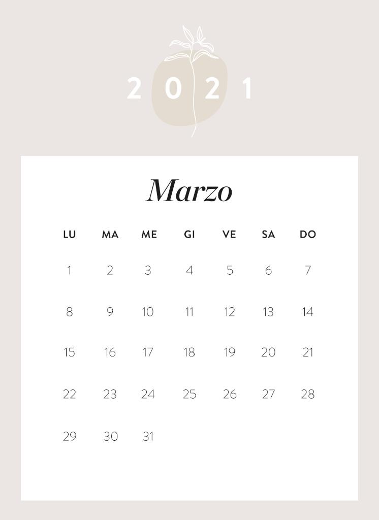 Calendario da stampare Marzo 2021