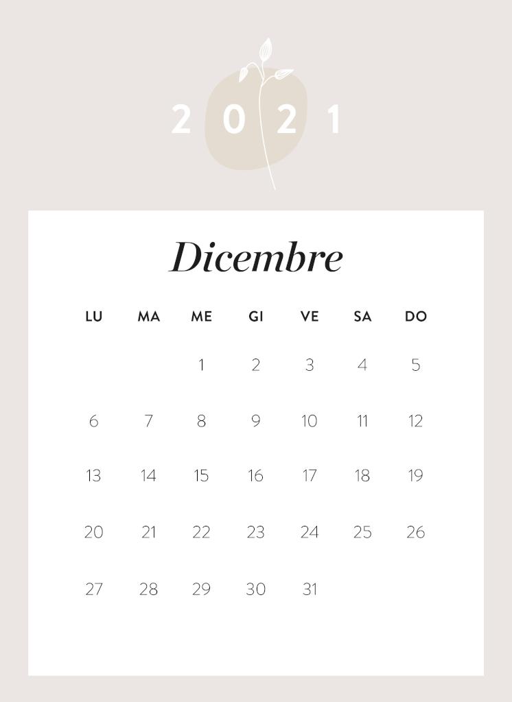 Calendario da stampare Dicembre 2021