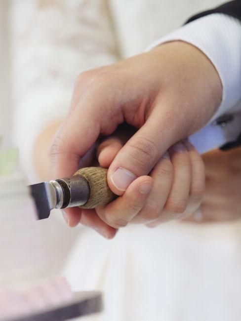 coppia di sposi che taglia la torta