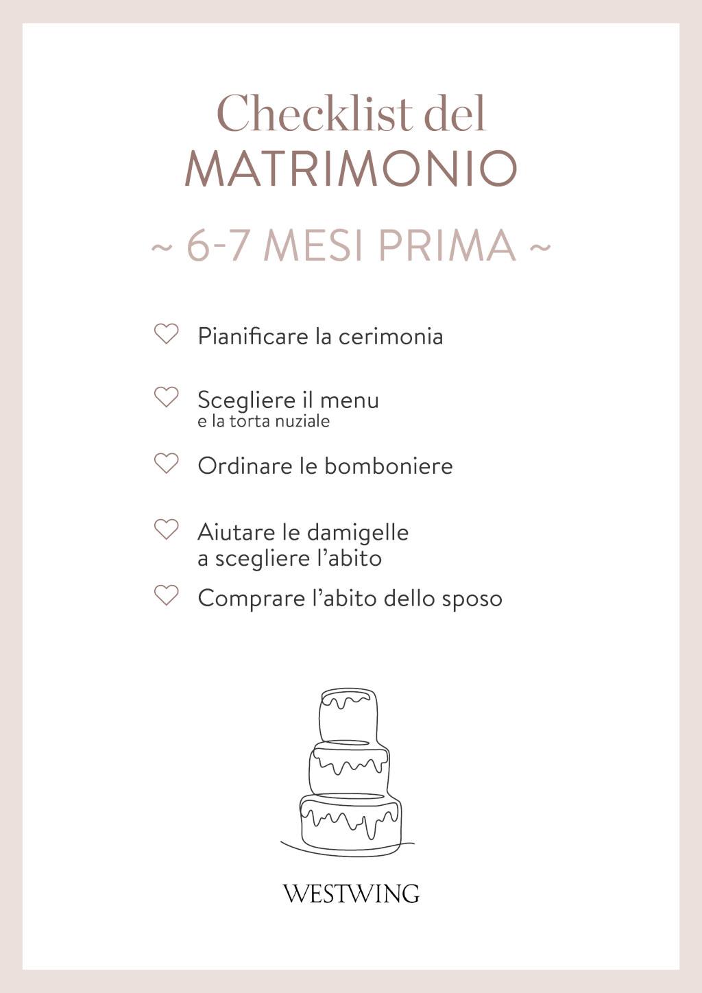Checklist matrimonio 6 mesi prima