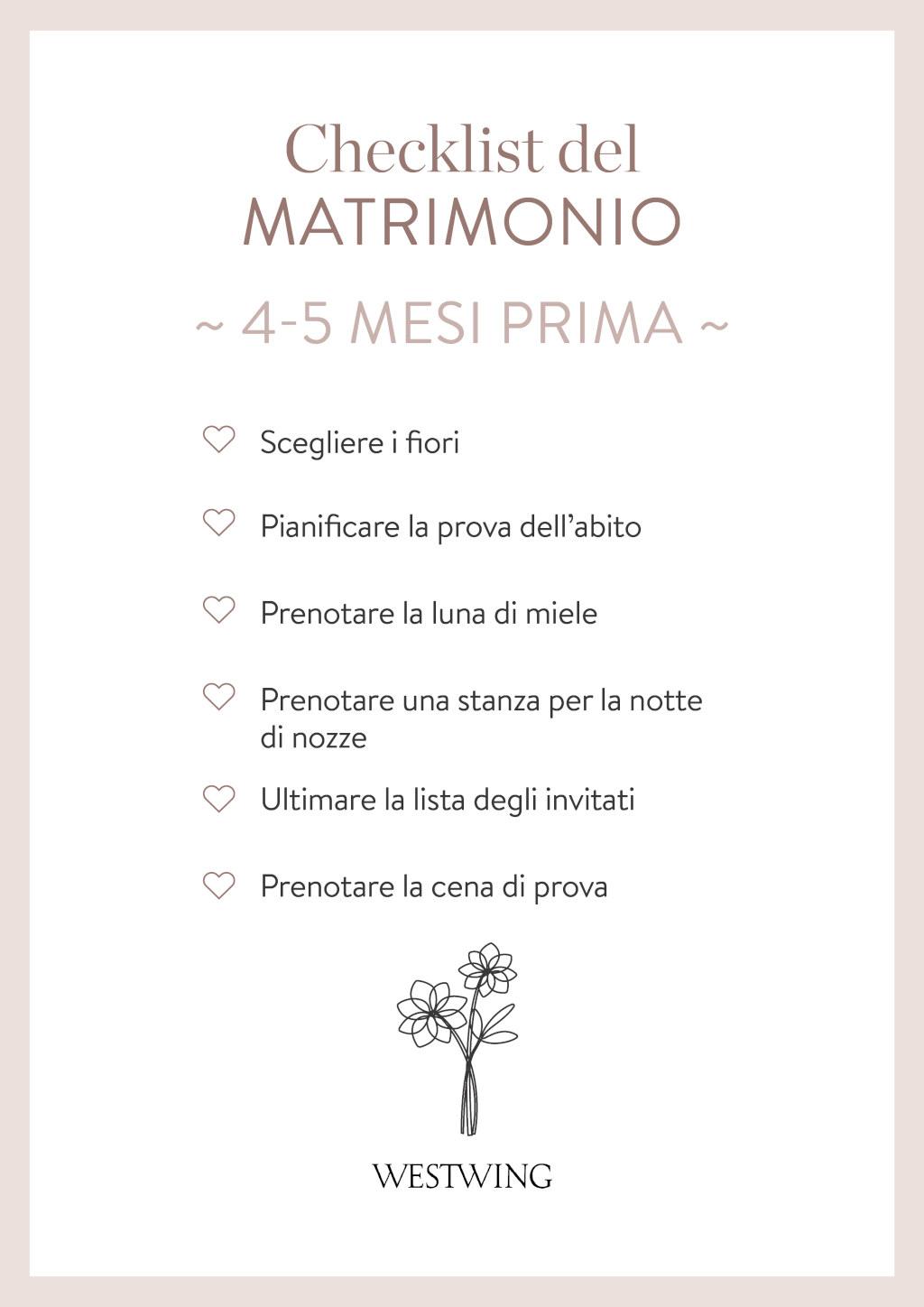 Checklist matrimonio 4 mesi prima
