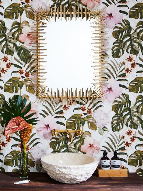 Bagno stile botanico verde e rosa