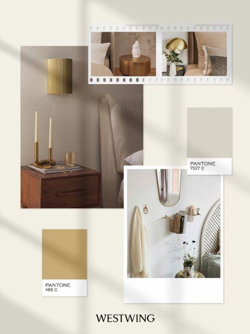 palette camera da letto beige e oro