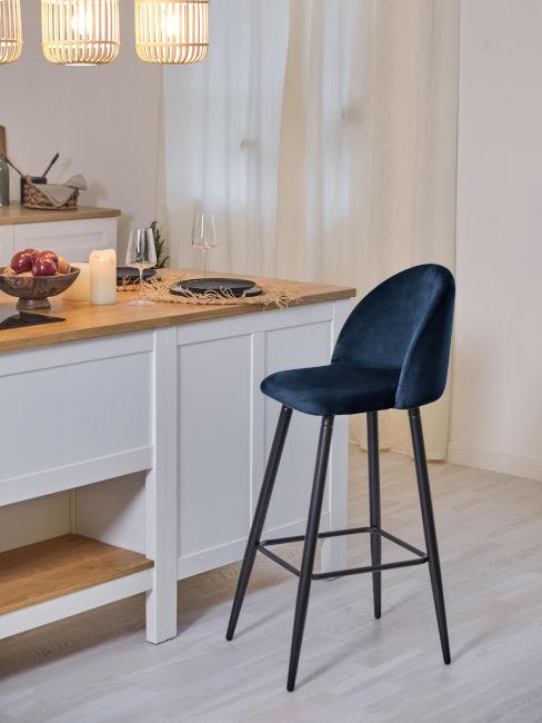 Sgabello alto in velluto blu