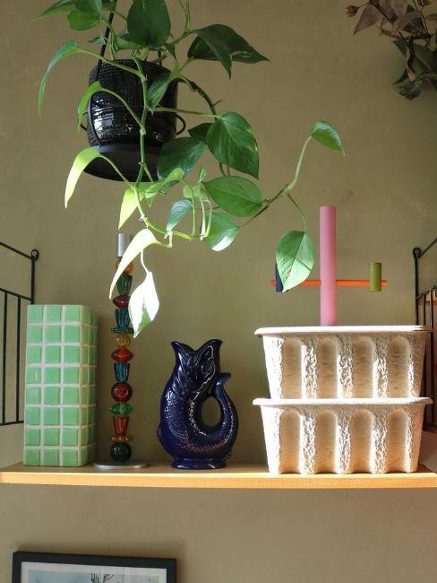 pianta pothos e accessori colorati