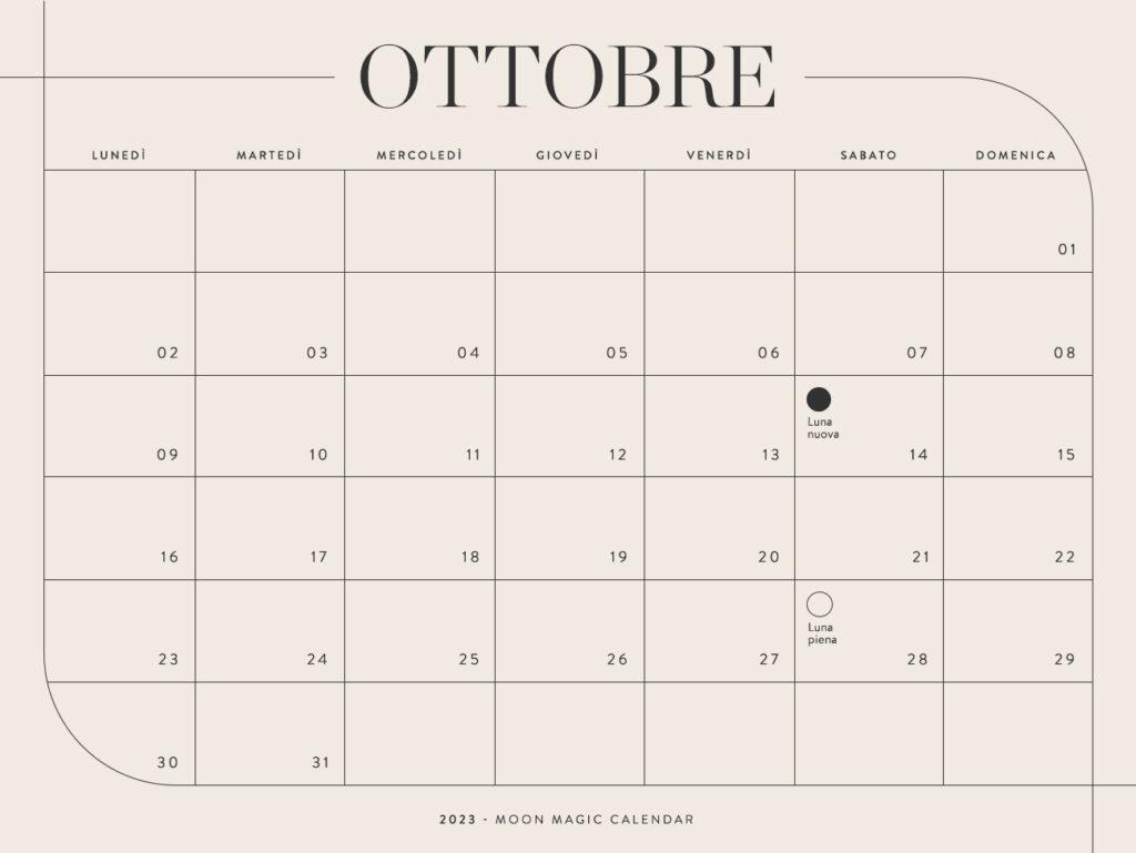 Calendario lunare 2023 ottobre