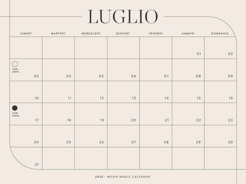 Calendario lunare 2023 luglio