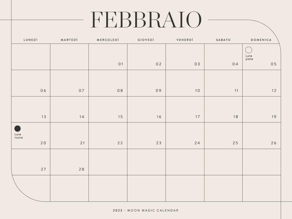 Calendario lunare 2023 febbraio