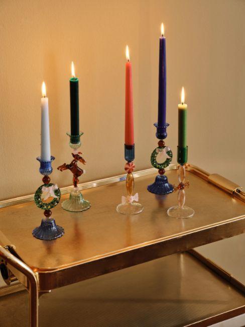 candelabri in vetro a tema natalizio in vetro