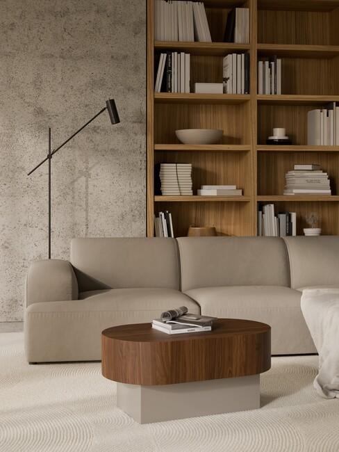 soggiorno grigio e legno