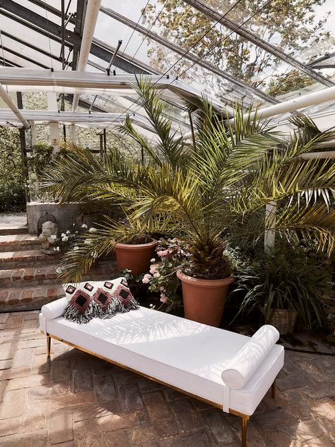 Urban Jungle header Urban Jungle header kas met planten en wit loungebed