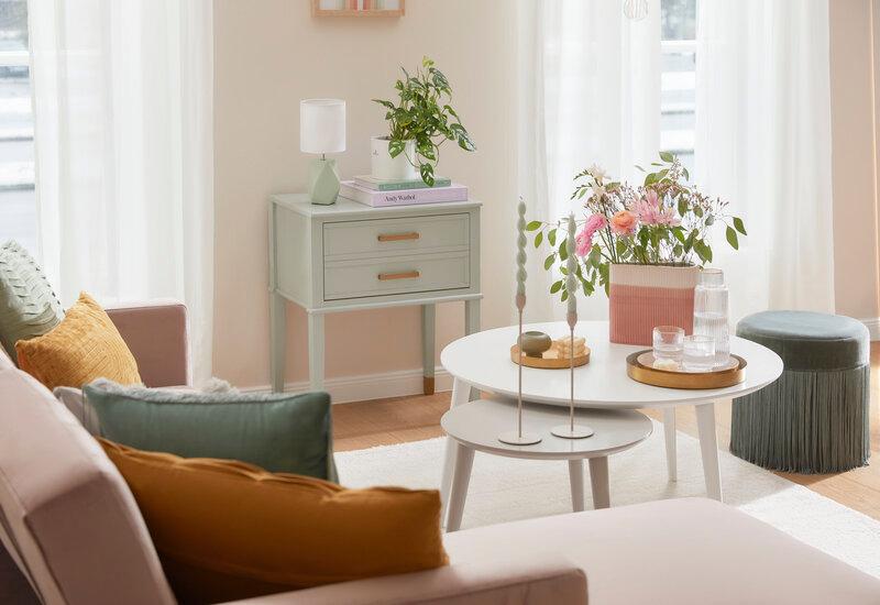 woonkamer in pastelkleuren