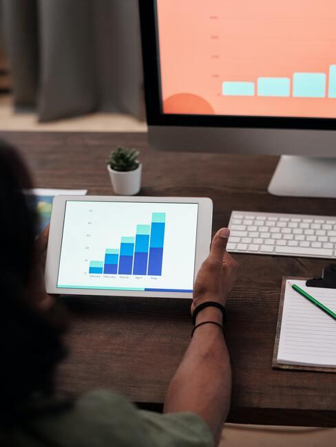 Grafiek op tablet aan werktafel