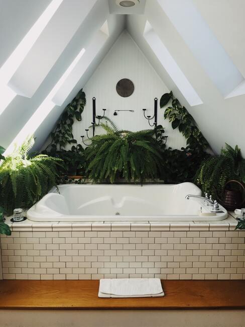 wit bad met planten eromheen