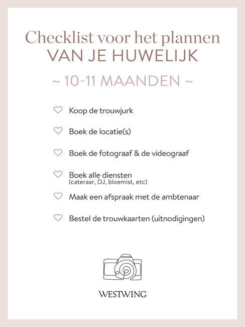 bruiloft organiseren checklist 10-11 maanden_