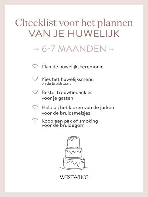 bruiloft organiseren checklist 6-7 maanden