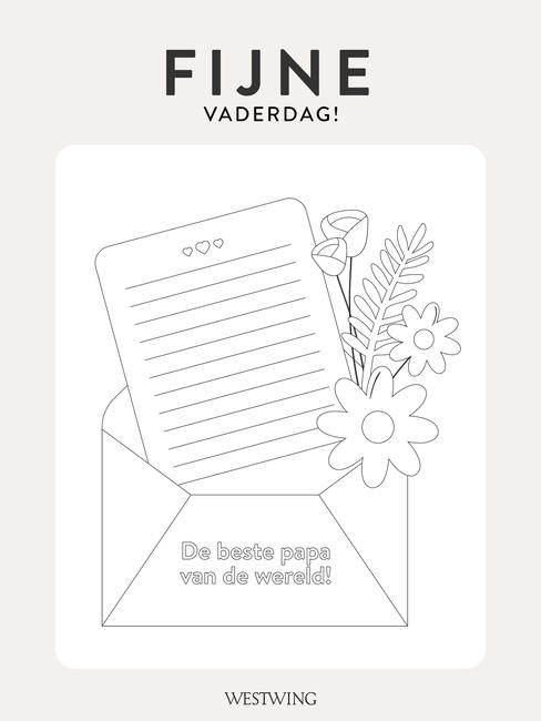kleurplaat vaderdag met een envelop met de tekst voor de liefste papa van de hele wereld
