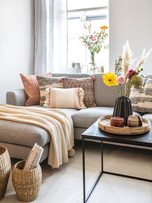 woonkamer in boho chic stijl