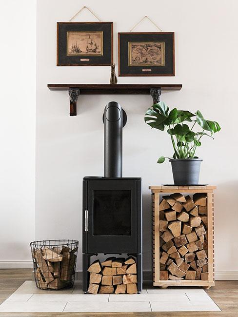 Czarna koza/kominek w salonie