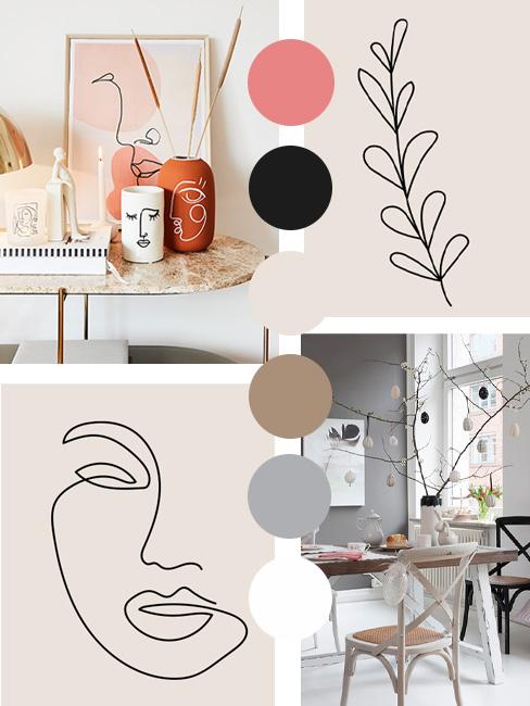 moodboard wielkanocny z obrazkami jedną kreską