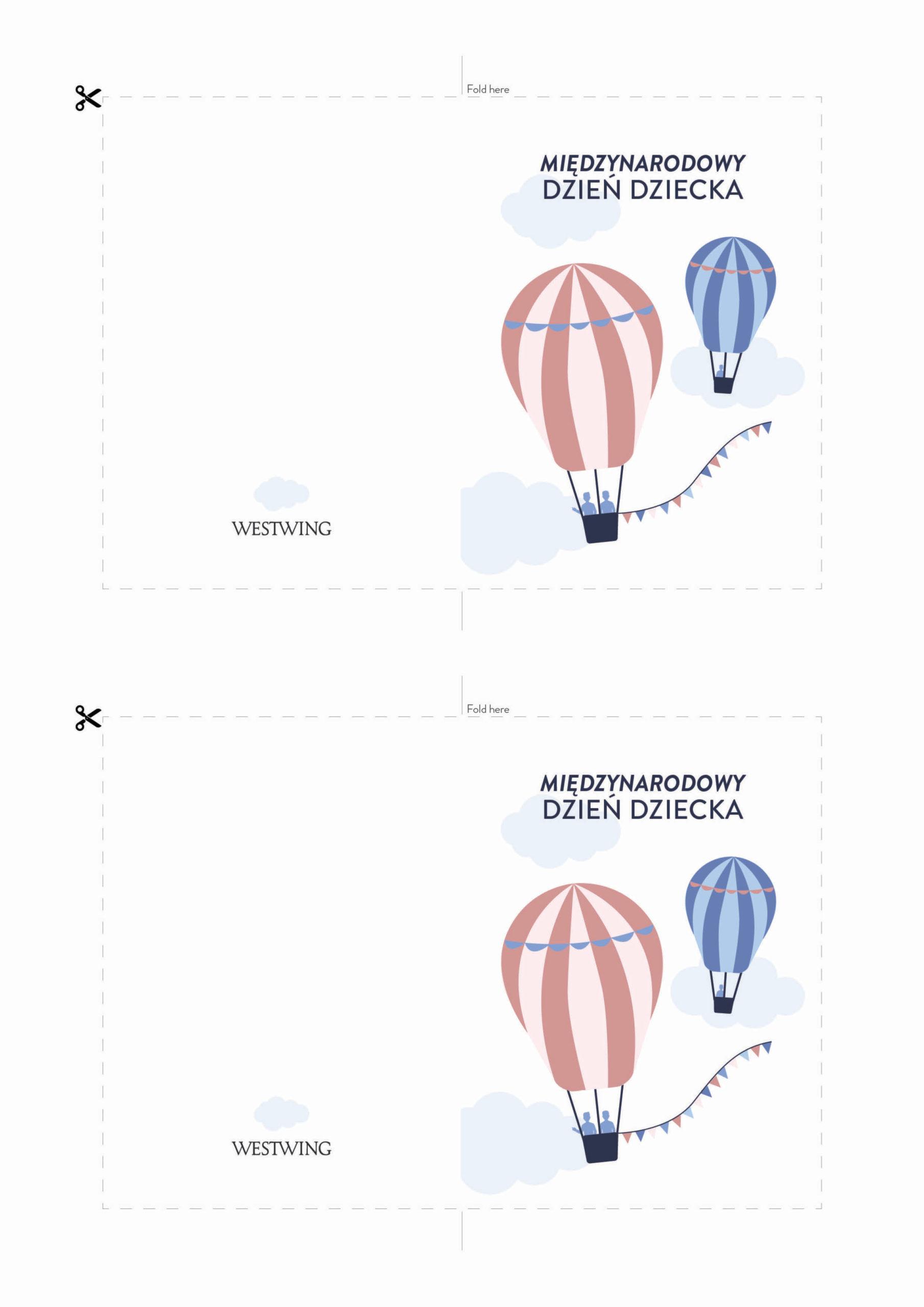 Kartka na dzień dziecka z balonami do wydrukowania