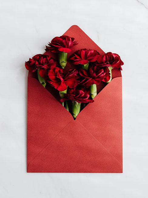 Czerwone kwiaty w kopercie