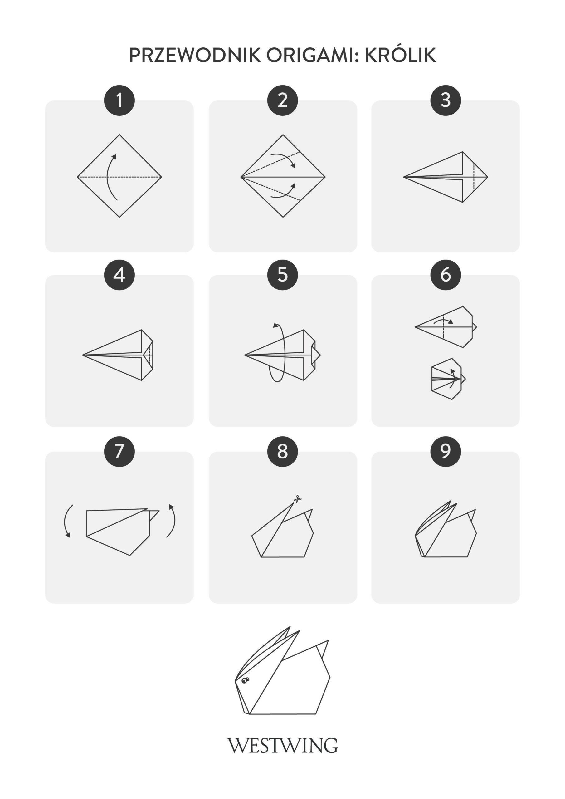 szablon origami królika DIY dla dzieci