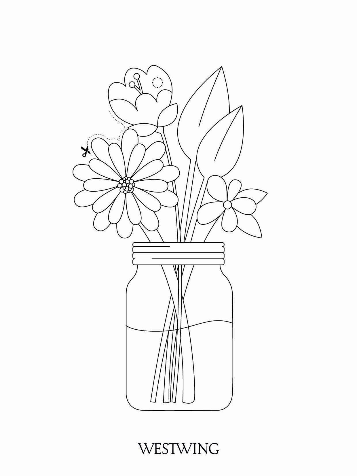 kolorowanka do wydrukowania z kwiatami w wazonie DIY dla dzieci