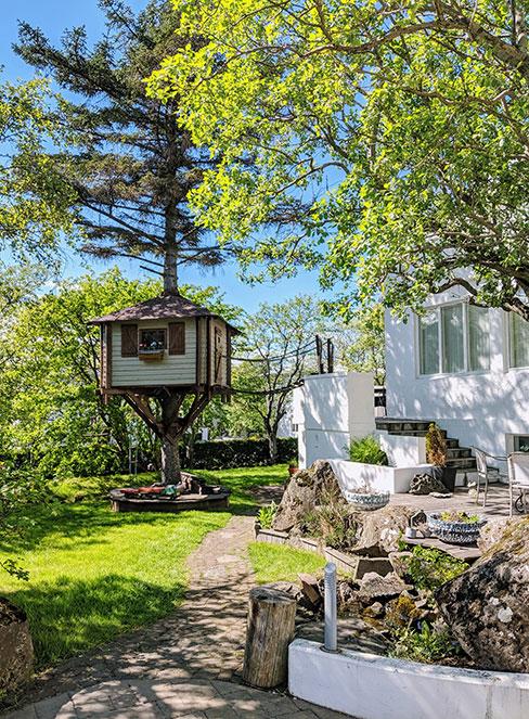 domek na drzewie w ogrodzie