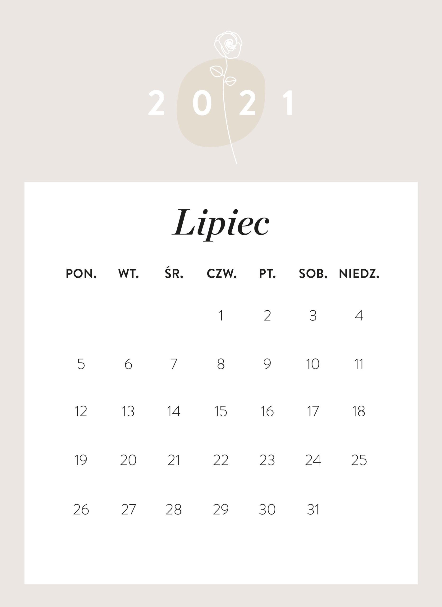 kalendarz 2021 do druku Westwing