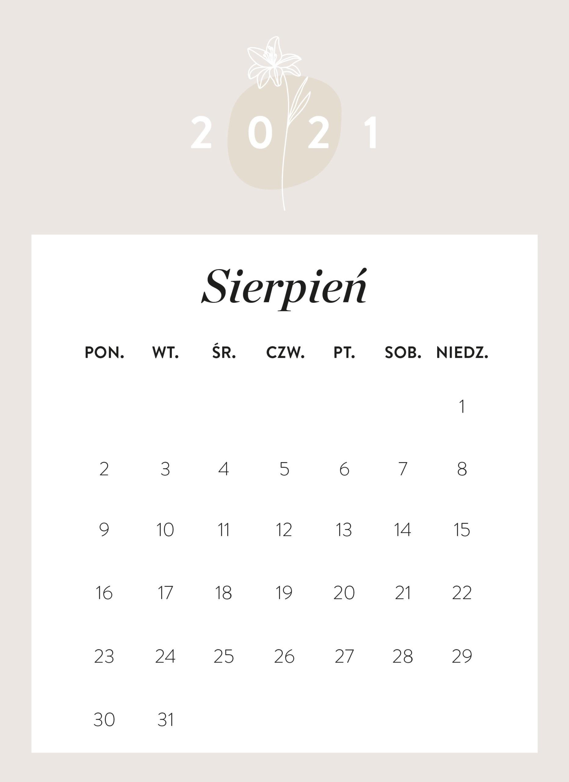 kalendarz 2021 do druku Westwing