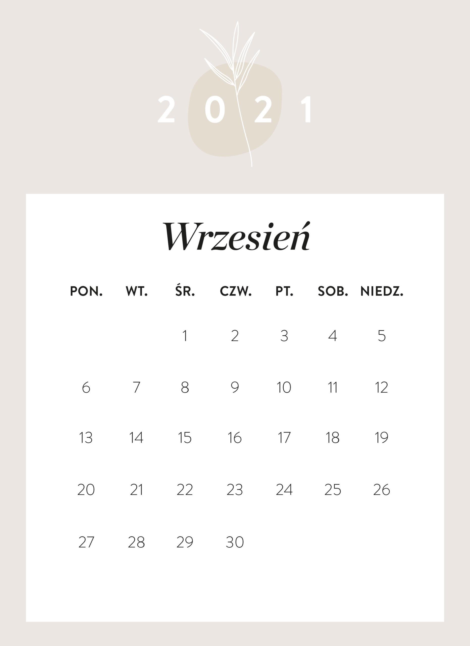 kalendarz 2021 do druku Westwing