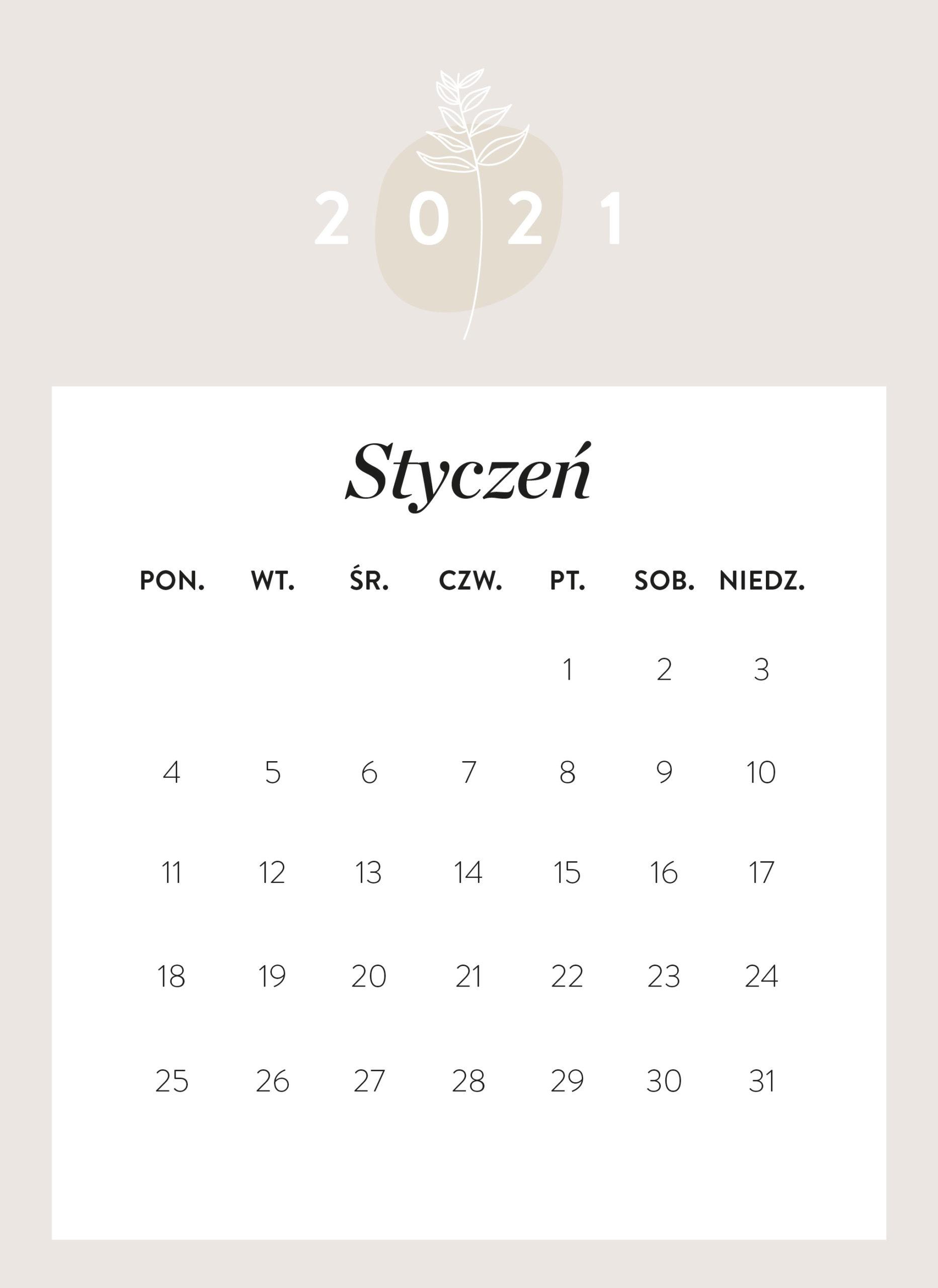 kalendarz 2021 do druku Westwing