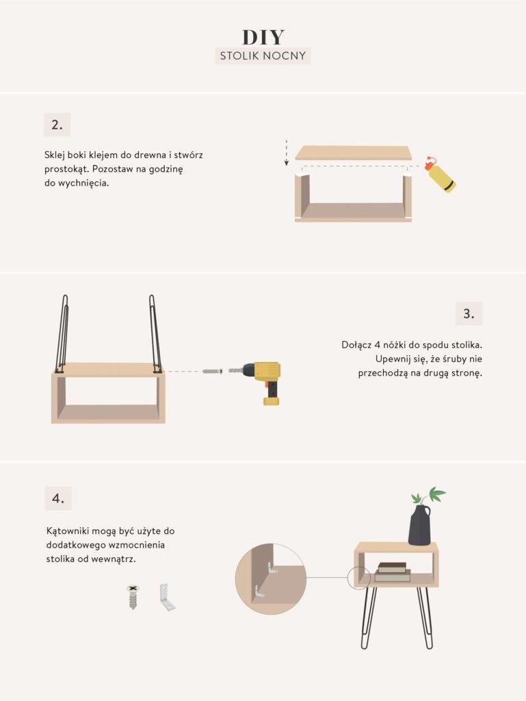 instrukcje wykonania mebli DIY stolik nocny