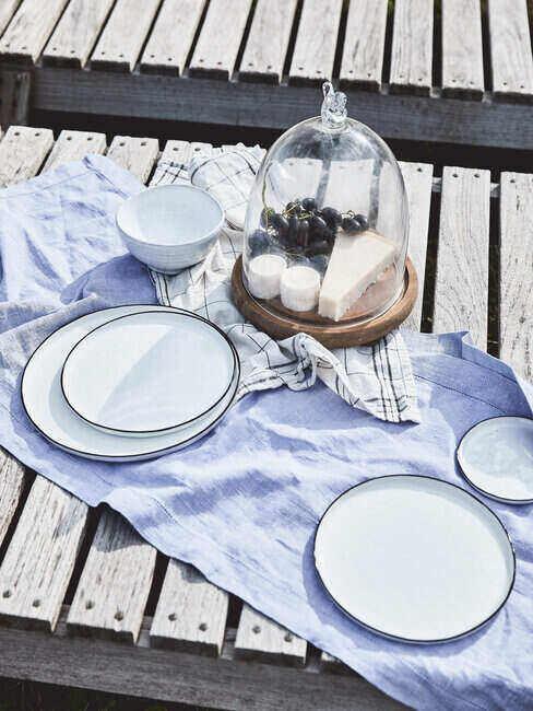 Biały ser i winogrona przykryte kloszem