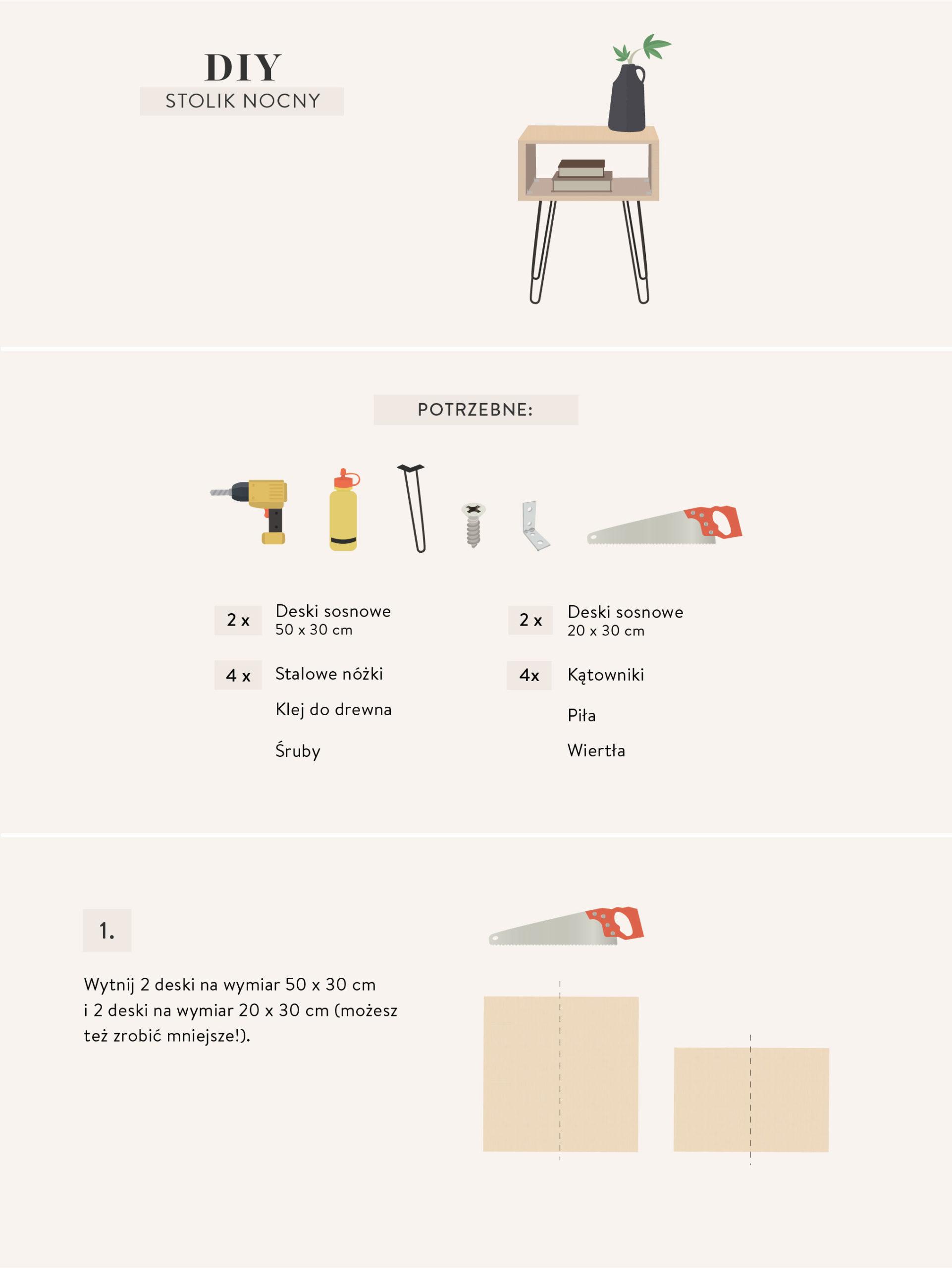instrukcje wykonania mebli DIY stolika nocnego
