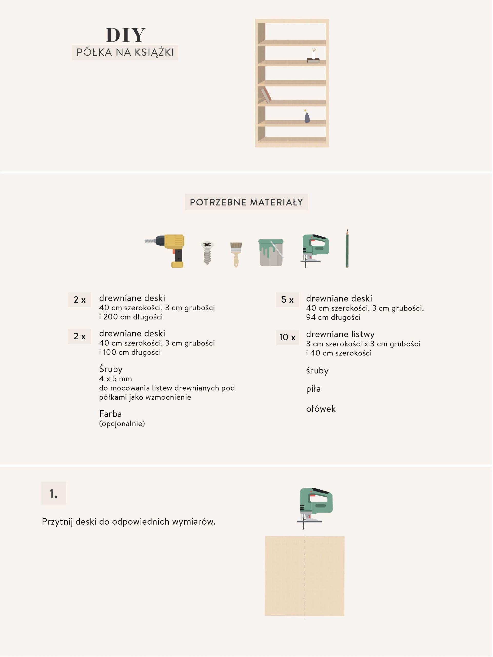 instrukcje wykonania mebli DIY regału na książki