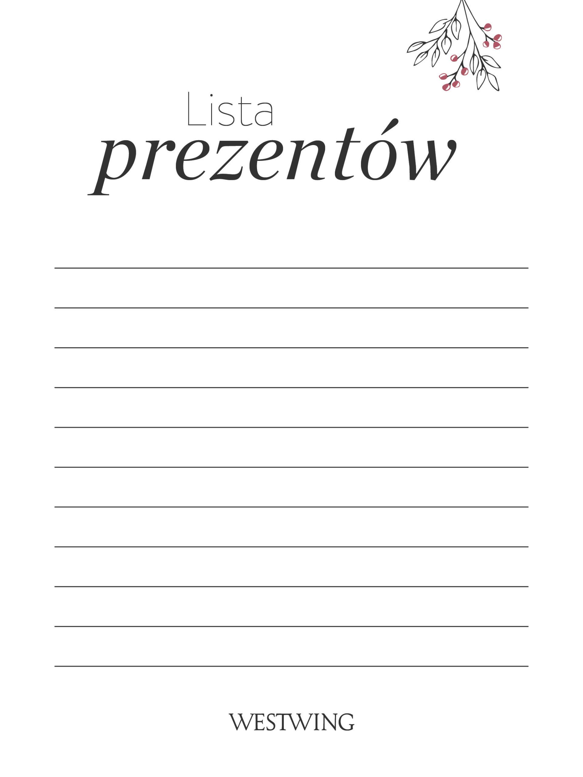 Lista prezentów świątecznych do wydrukowania