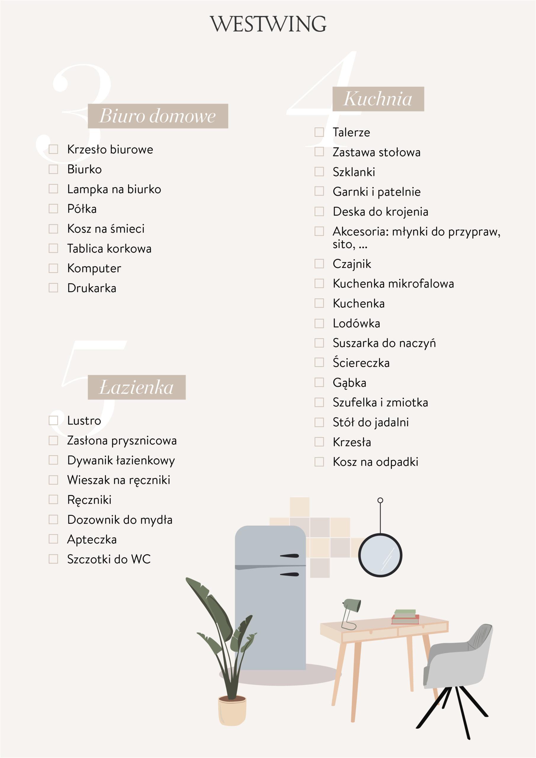 checklista produktów do kupienia na nowe mieszkanie