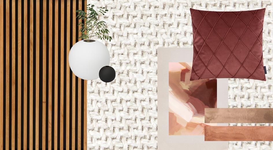 Przykładowy moodboard wnętrza w stylu boho w odcieniach ziemi