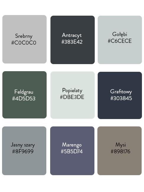 próbki odcieni szarości w wartościach hex