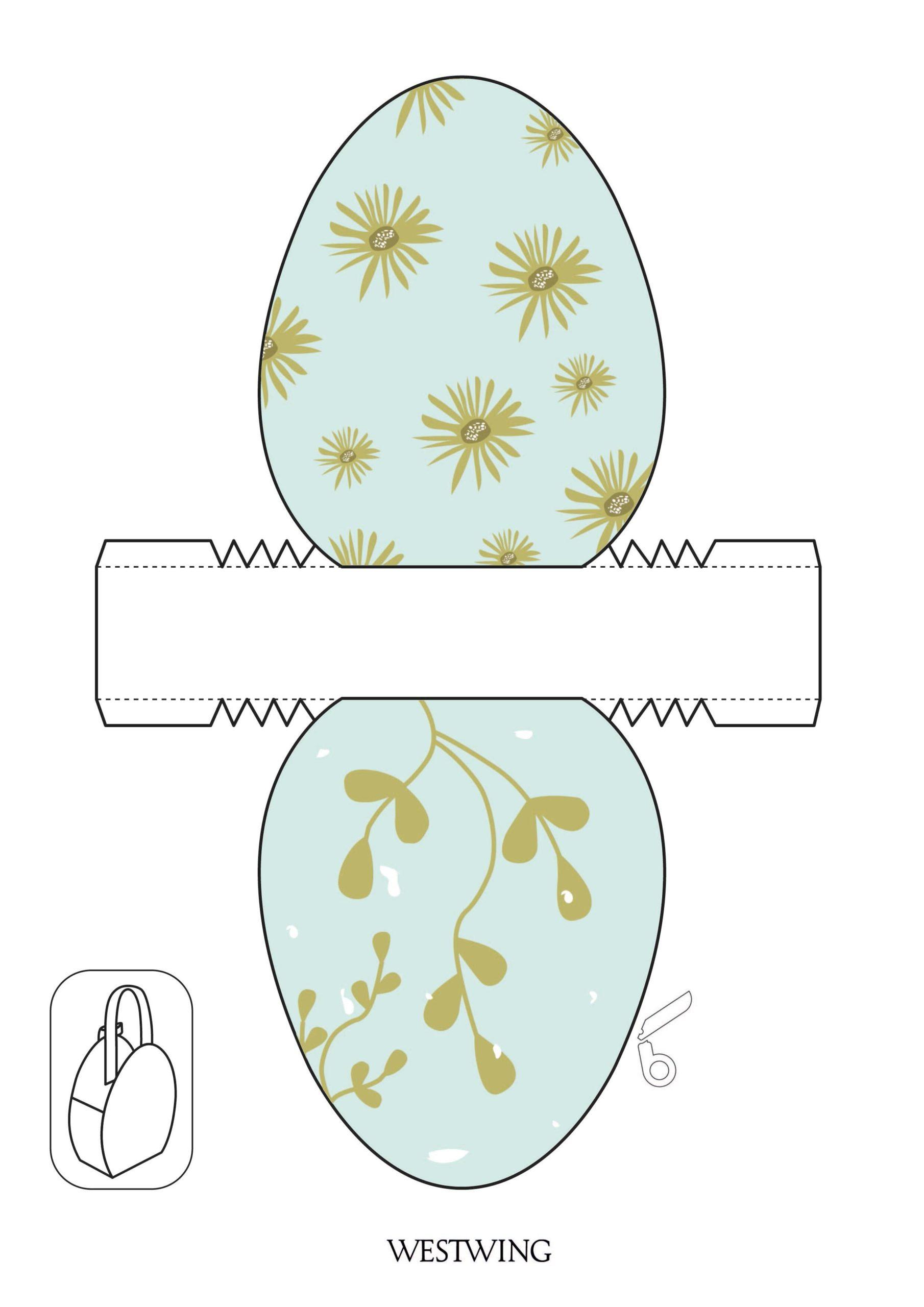 wzór koszyczka wielkanocnego z papieru w kształcie pisanki