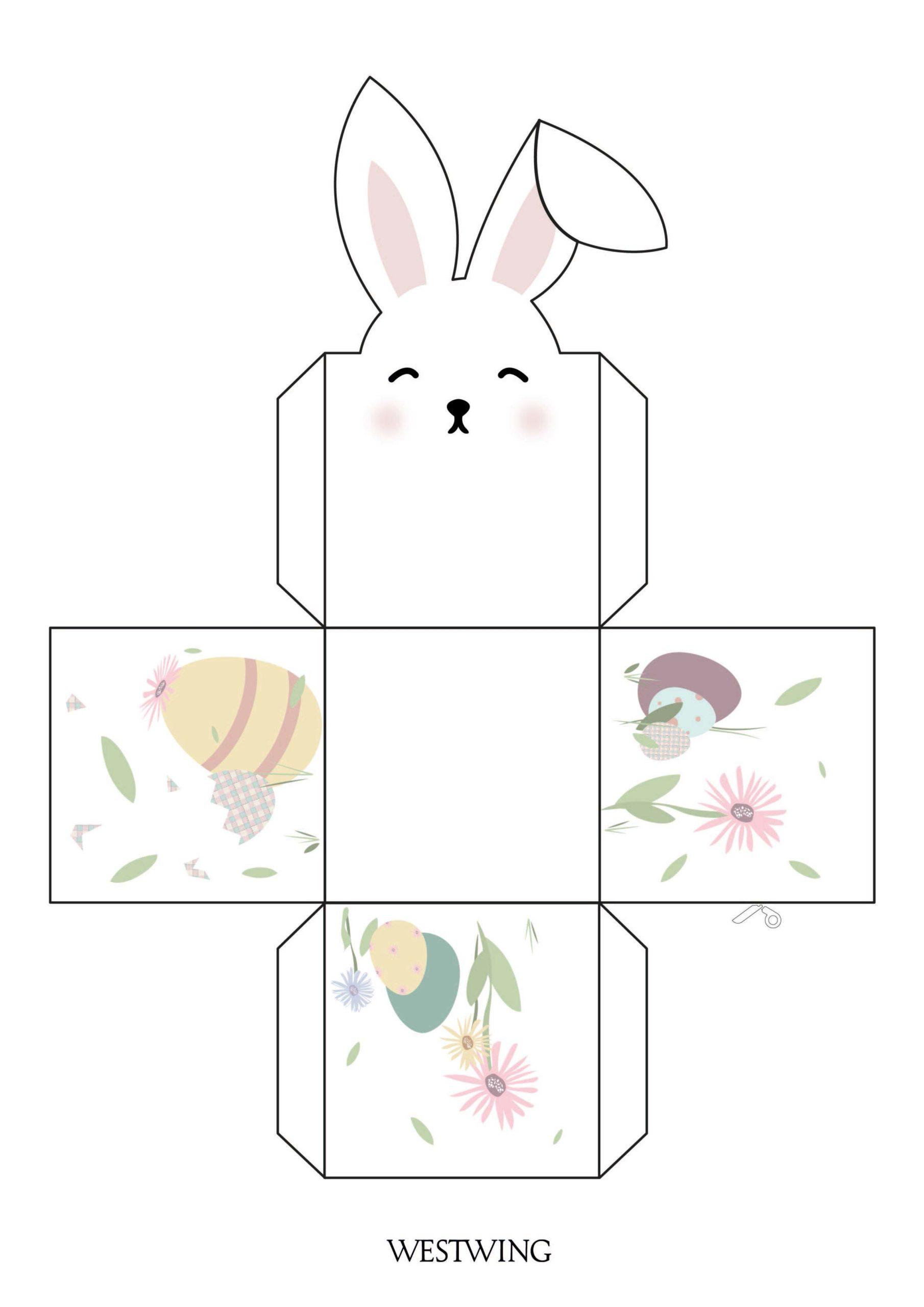 wzór koszyczka wielkanocnego z papieru w kształcie zajączka