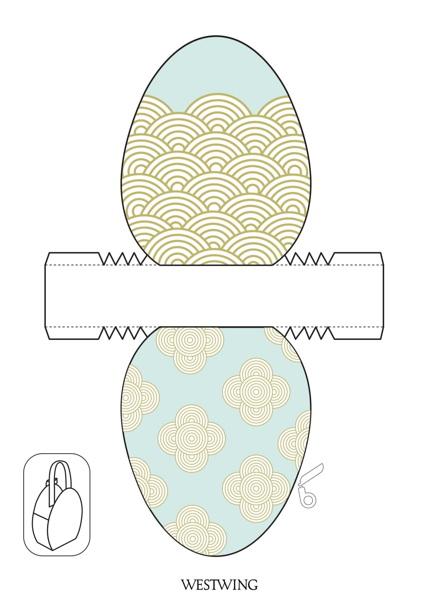 wzór koszyczka wielkanocnego z papieru w kształcie pisanki