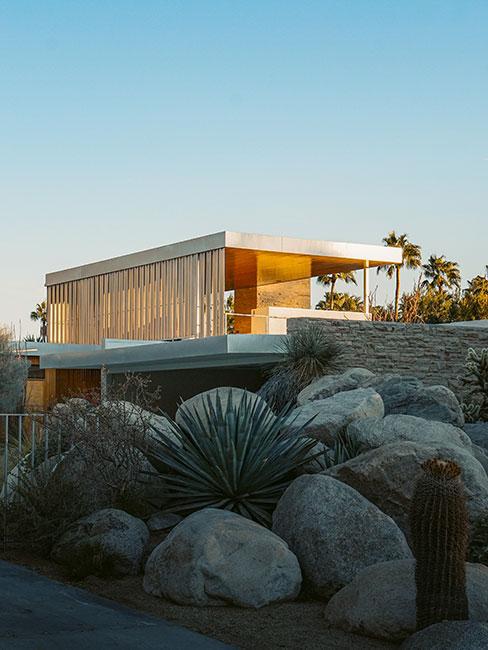 nowoczesny dom na wzniesieniu z sukulentami