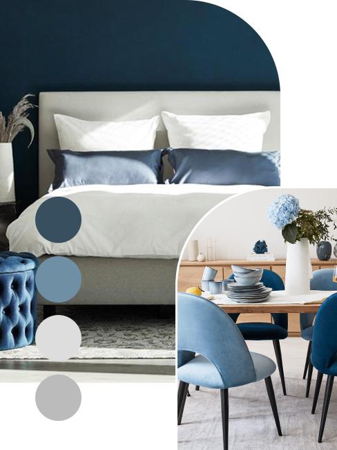 moodboard koloroów w sypialni w stylu marynistycznym
