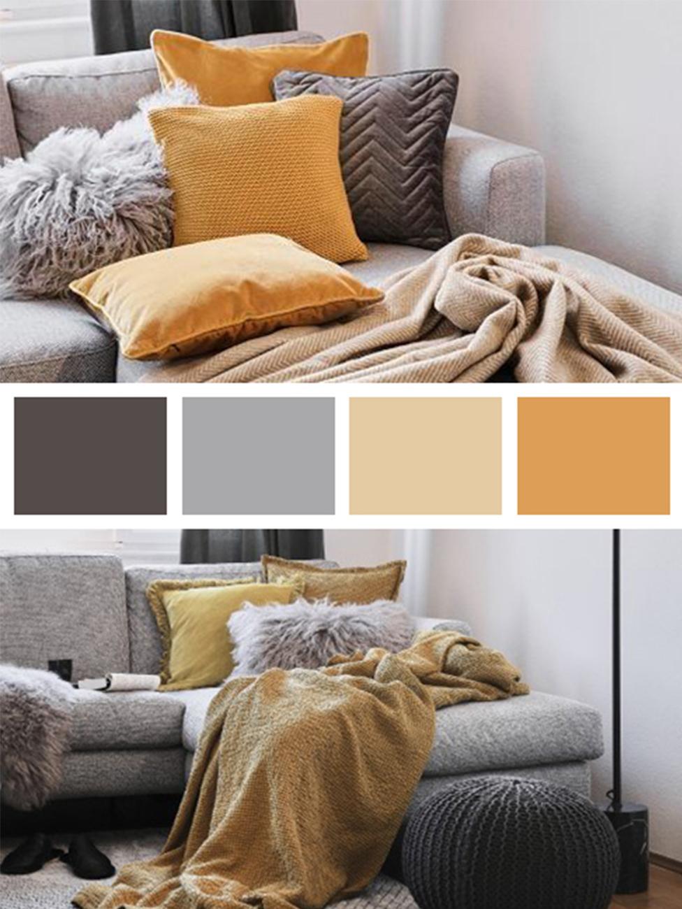mood board żółtego z szarym