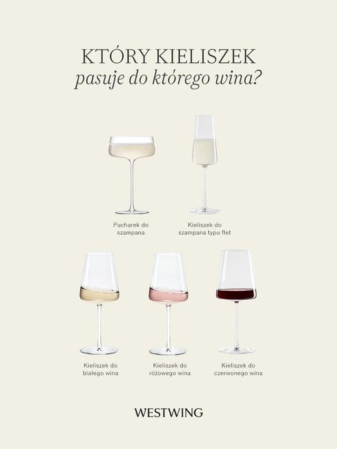 Zestawienie kieliszków do różnego typu win